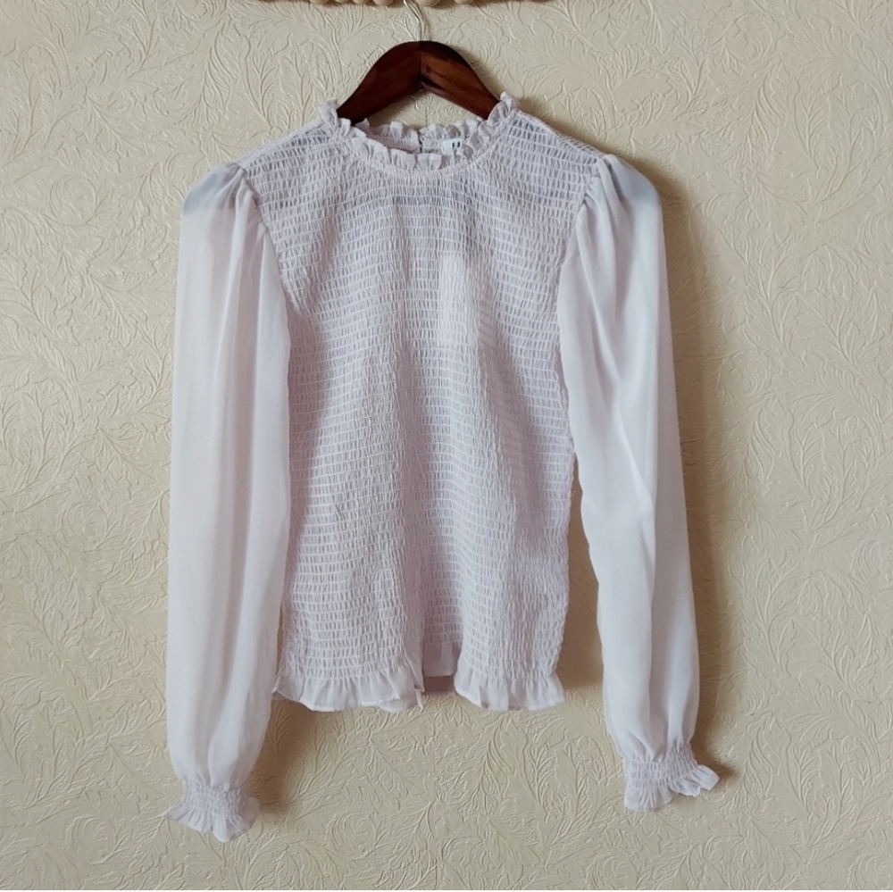 Farrow Lilac Smocked ruffle high neck blouse NWT